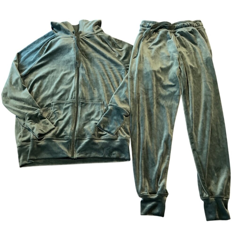 Aerie OFFLINE After Party green Velour Set Oversized Full Zip Hoodie Jogger Pant